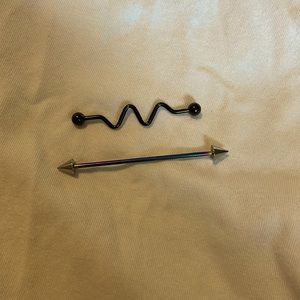 Barbells for industrial piercings.